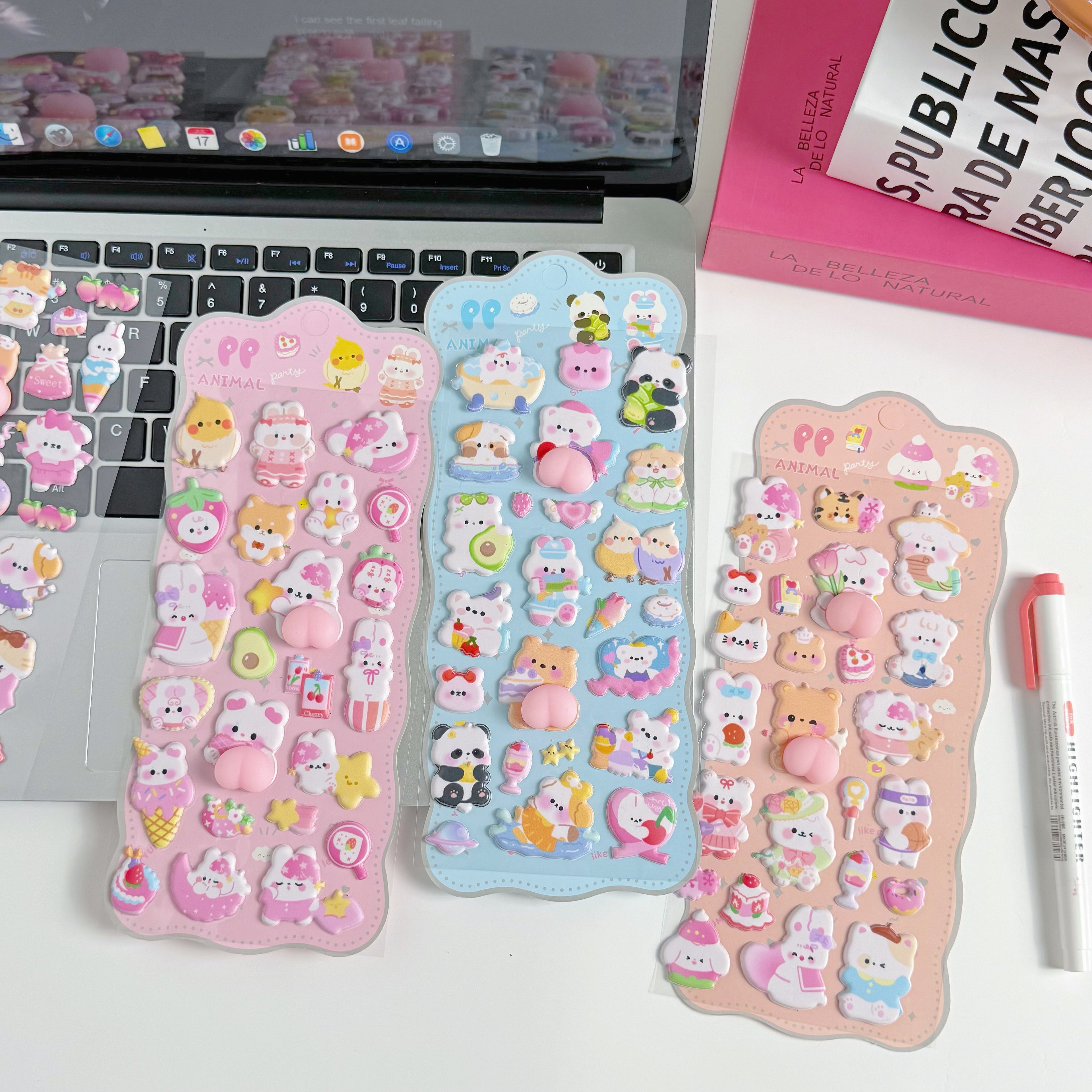 Cute 3D Puffy Stickers Kawaii Resin Animal Cartoon Sticker, Tiny DIY Stickers for Scrapbooks Laptops Water Bottles (Style 001)