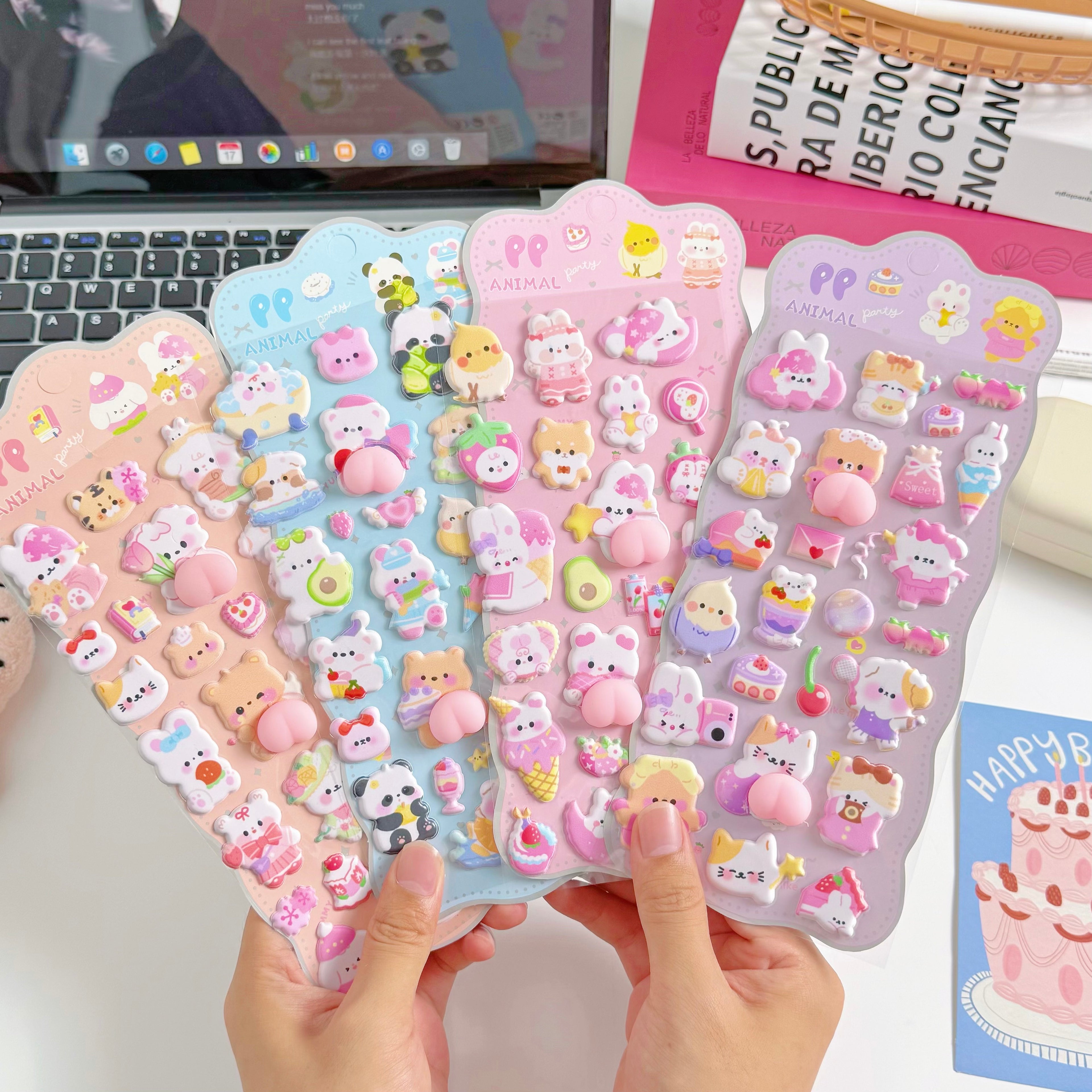 Cute 3D Puffy Stickers Kawaii Resin Animal Cartoon Sticker, Tiny DIY Stickers for Scrapbooks Laptops Water Bottles (Style 001)